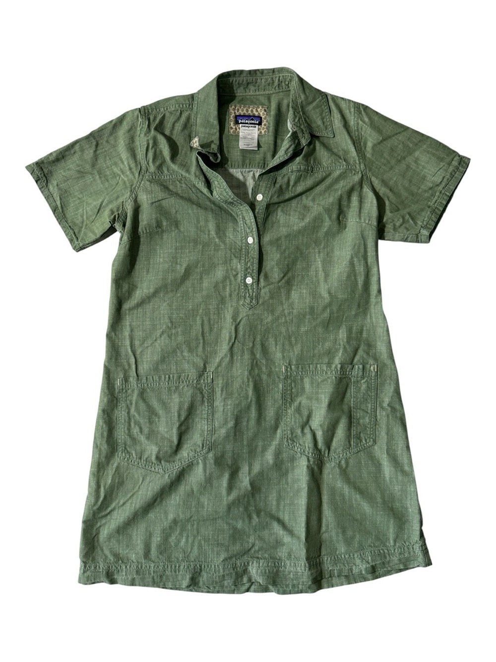 Patagonia women’s 14 green cotton blend chesser island shirt dress EUC